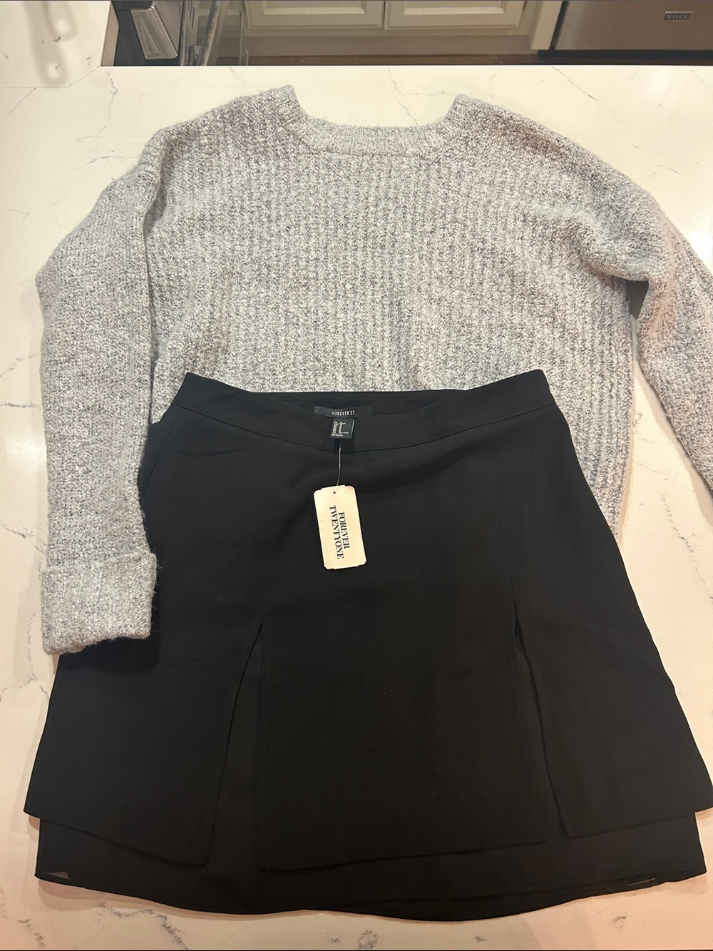 Forever 21 Black Skirt / gray sweater / black coat. Size medium